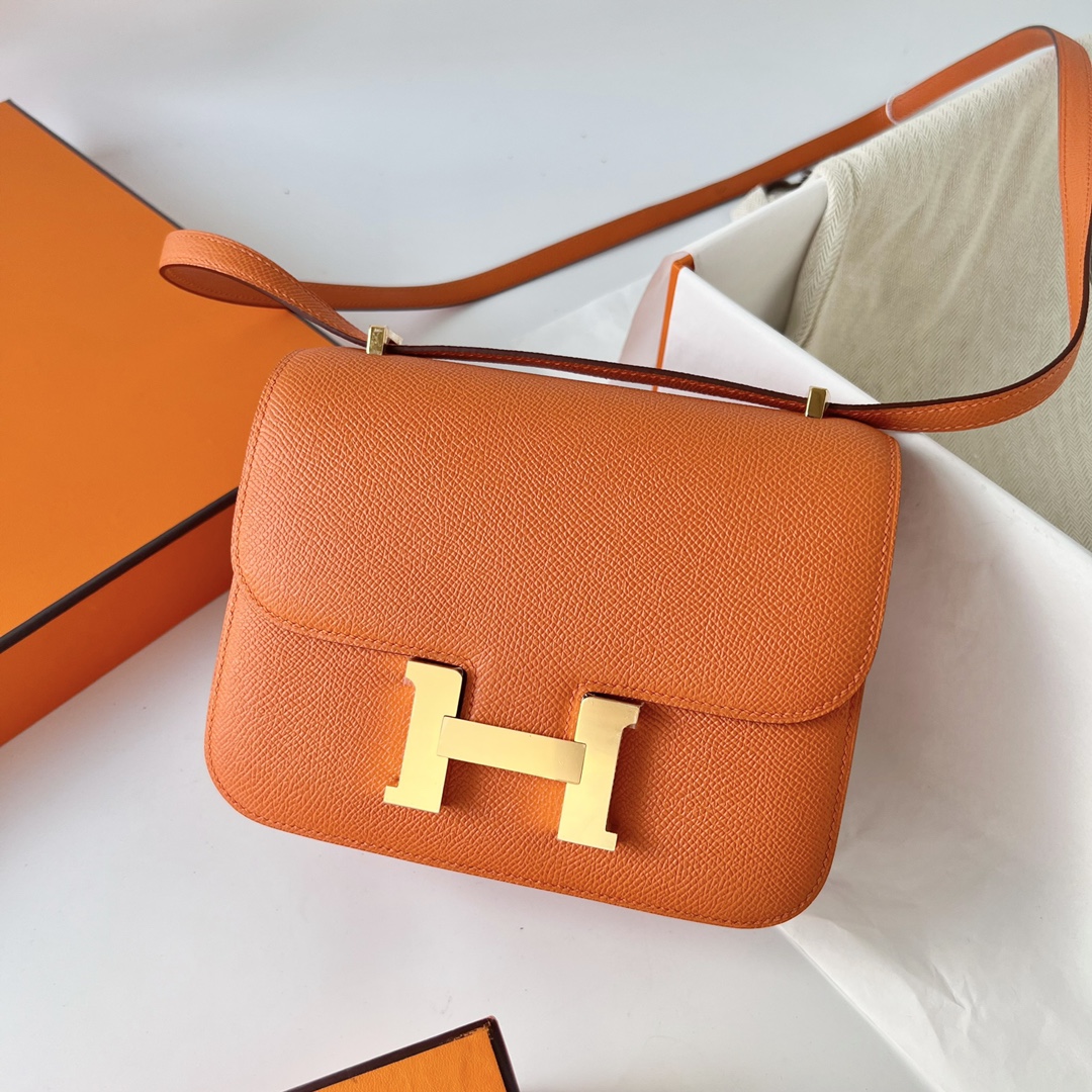 Hermes Constance 24cm Shoulder Bag In Orange Epsom Leather